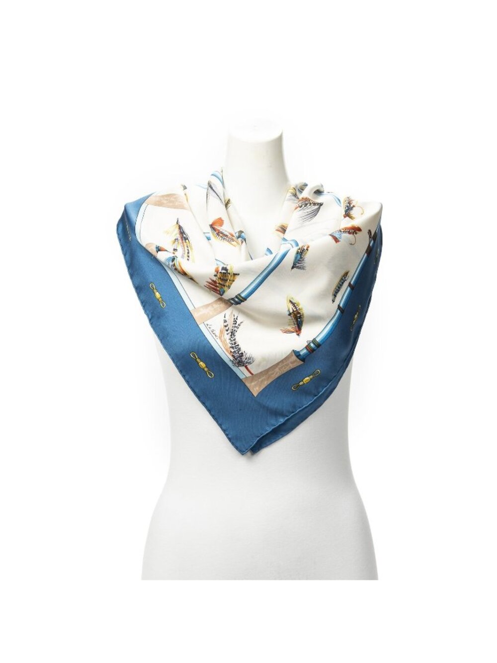 Hermes Scarf Blue Ivory Yellow Twill Silk